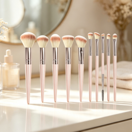 10-Piece Pink Travel Makeup Brush Set With Soft Bristles
