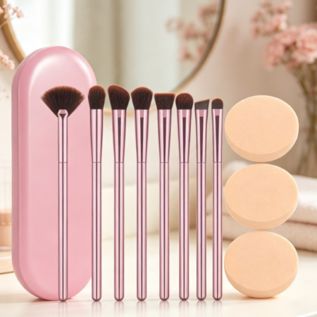 8-Piece Eyeshadow Brush Set With Powder Puff And Storage Case