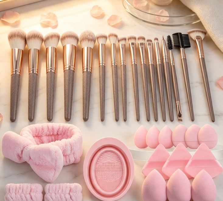31-Piece Makeup Brush Set With Beauty Sponge And Triangular Puff - Image 2