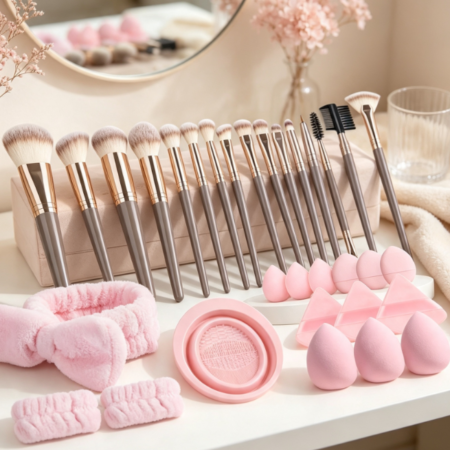 31-Piece Makeup Brush Set With Beauty Sponge And Triangular Puff