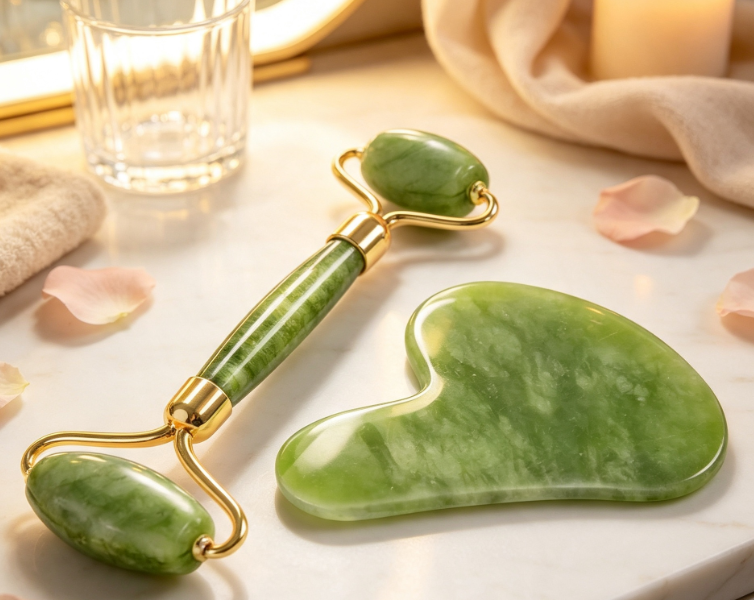 Natural Jade Facial Roller and Gua Sha Lifting Set - Image 2