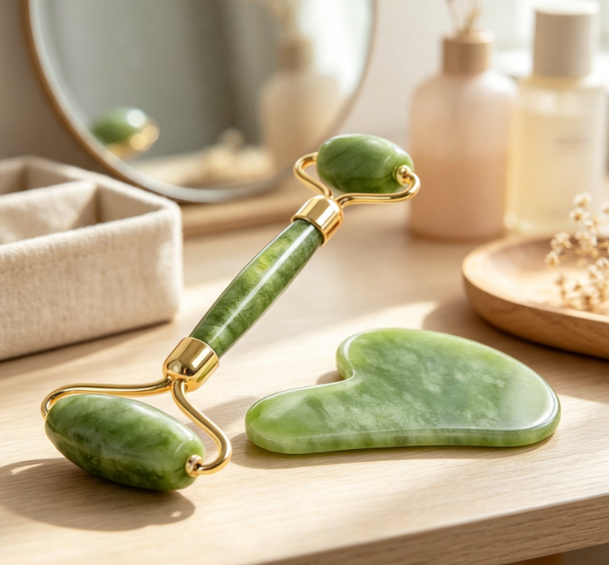 Natural Jade Facial Roller and Gua Sha Lifting Set