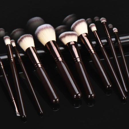 10-Piece Wooden-Handle Brush Set With Makeup Sponge