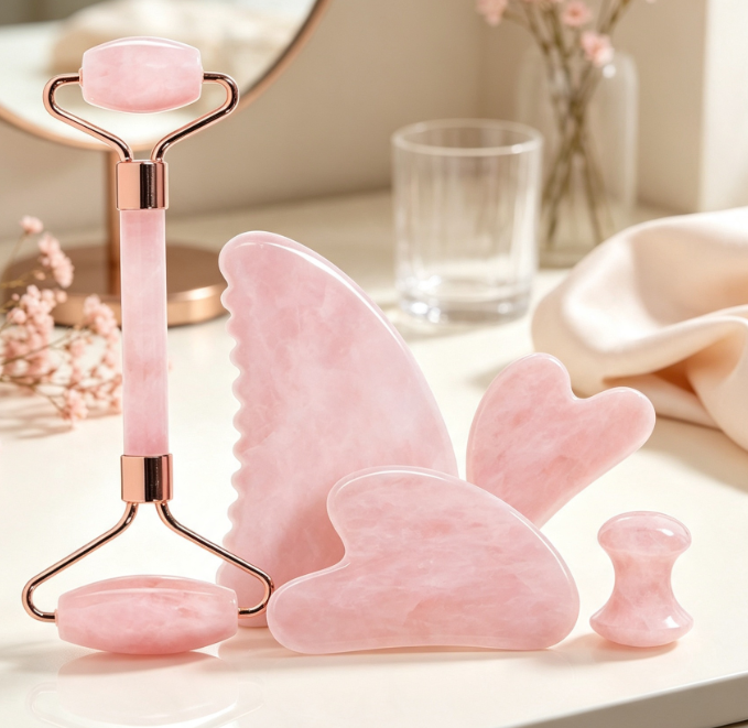 Jade Roller and Gua Sha 4-Piece Facial Massage Set