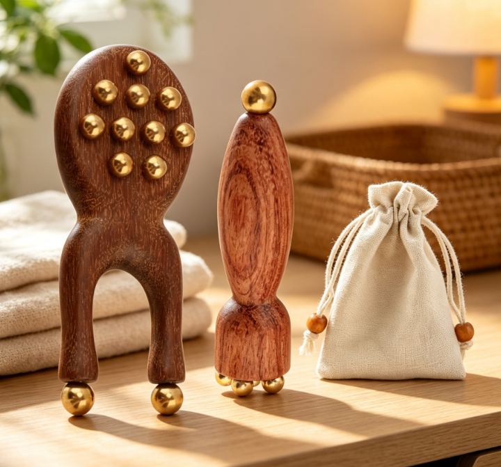 Rosewood Y-Shaped Eye Roller and Gua Sha Massage Set