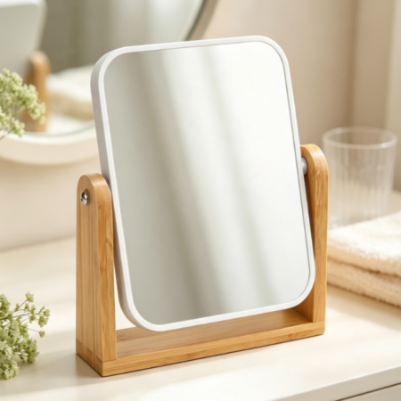 Natural Bamboo Double-Sided Makeup Mirror With 360° Swivel Magnification