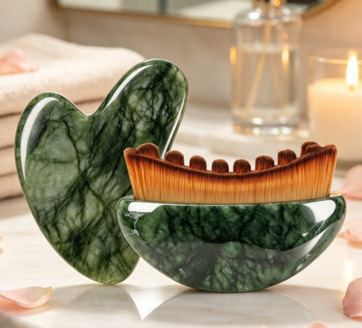 2-in-1 Facial Contouring Brush and Jade Gua Sha Set - Image 2