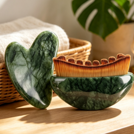 2-in-1 Facial Contouring Brush and Jade Gua Sha Set