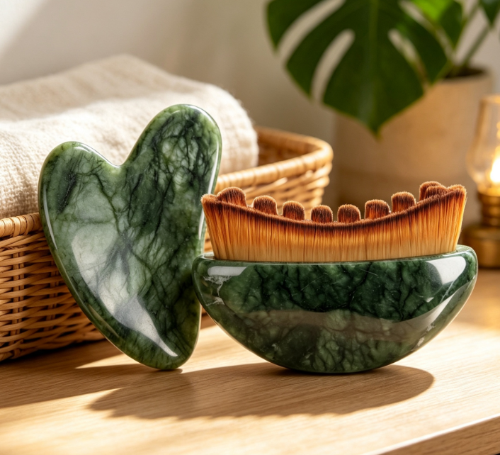 2-in-1 Facial Contouring Brush and Jade Gua Sha Set