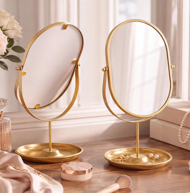 Vintage Gold Oval Desktop Mirror With 360° Swivel - Image 2