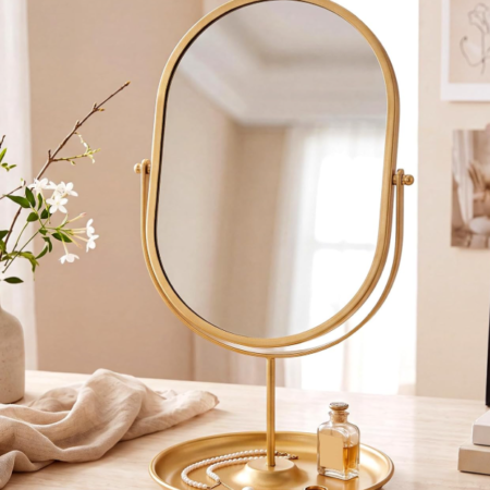 Vintage Gold Oval Desktop Mirror With 360° Swivel