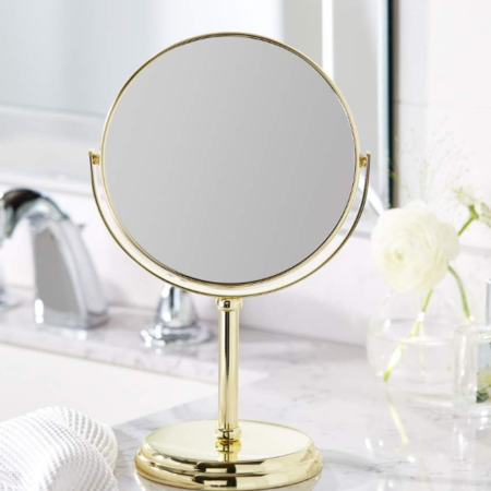 Double-Sided Iron Makeup Mirror With 5x Magnification And 360° Swivel