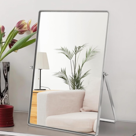 Portable Square Desktop Mirror With Metal Stand And 90° Tilt Adjustment