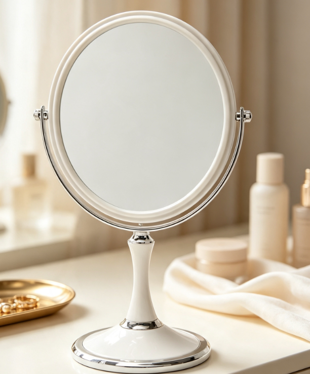 Vintage-Style Double-Sided Swivel Tabletop Mirror With 3x Magnification
