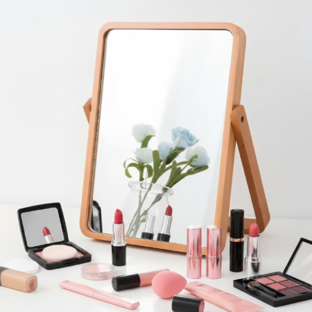 Dual-Use Makeup Mirror (Wall-Mounted Or Tabletop) With Wooden Base