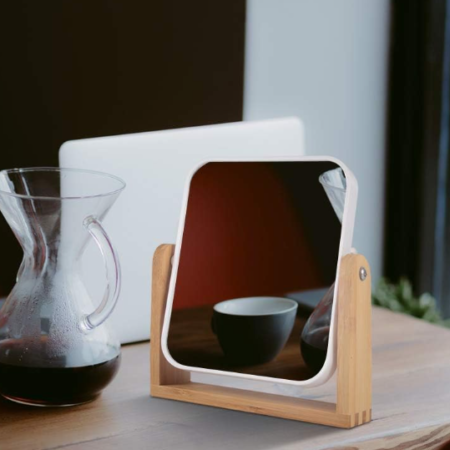 Bamboo-Base Double-Sided Magnifying Mirror With 360° Swivel
