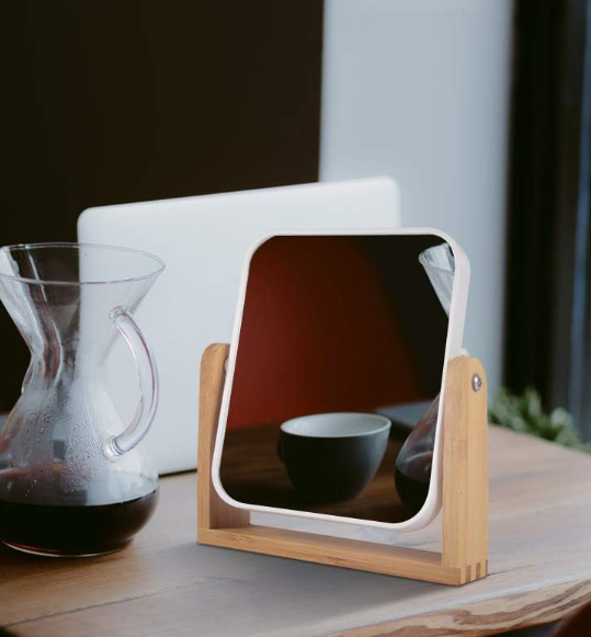 Bamboo-Base Double-Sided Magnifying Mirror With 360° Swivel
