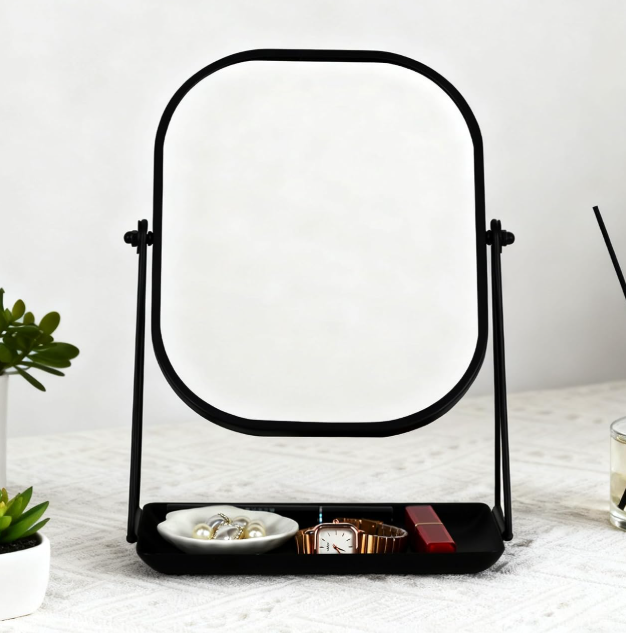 Metal Makeup Mirror With 360° Swivel And Storage Function - Image 2