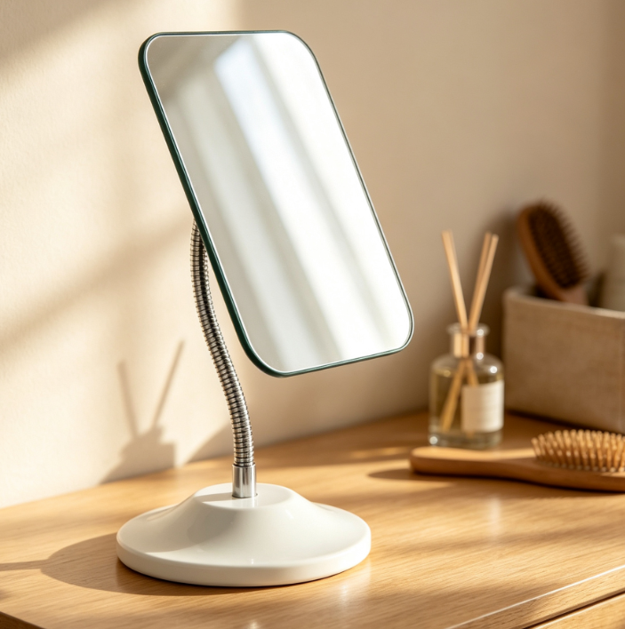 Portable Mirror With Flexible Gooseneck, 360° Swivel, And Foldable Design
