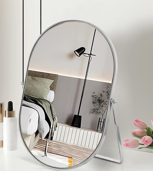 Portable Oval Mirror With Metal Stand And 90° Tilt Adjustment - Image 2