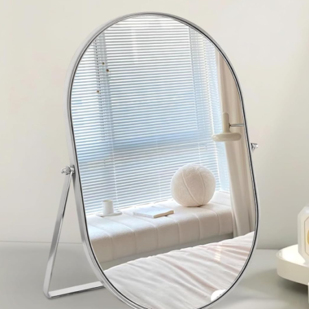 Portable Oval Mirror With Metal Stand And 90° Tilt Adjustment