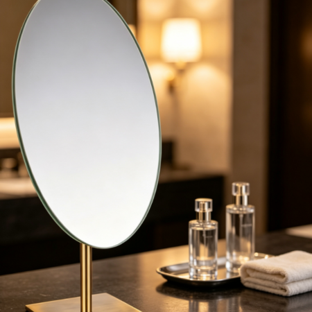 Large, Luxurious Vintage Brass Oval Tabletop Vanity Mirror