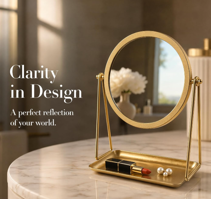 Round Swivel Vanity Mirror With Tray And Jewelry Storage - Image 2