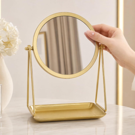 Round Swivel Vanity Mirror With Tray And Jewelry Storage
