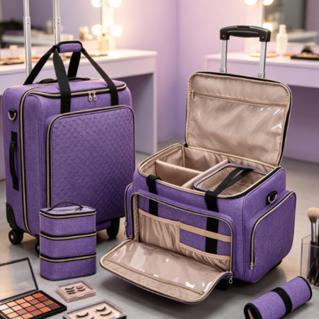 Professional Makeup Trolley with Detachable Pouch and Brush Holder