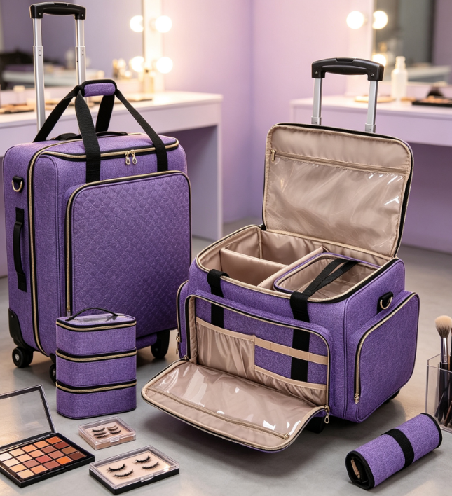 Professional Makeup Trolley with Detachable Pouch and Brush Holder