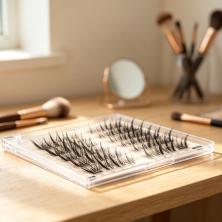 Fairy-style segmented lashes (fox-eye look, clear band)