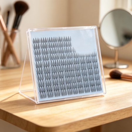 Manga-style segmented lashes (C-curl, clear band)