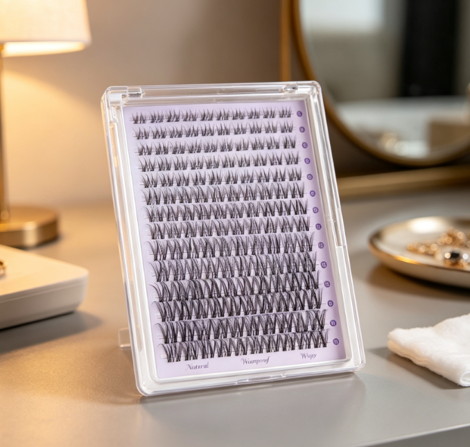 Fairy-style segmented lashes (D-curl, clear band, waterproof) - Image 2