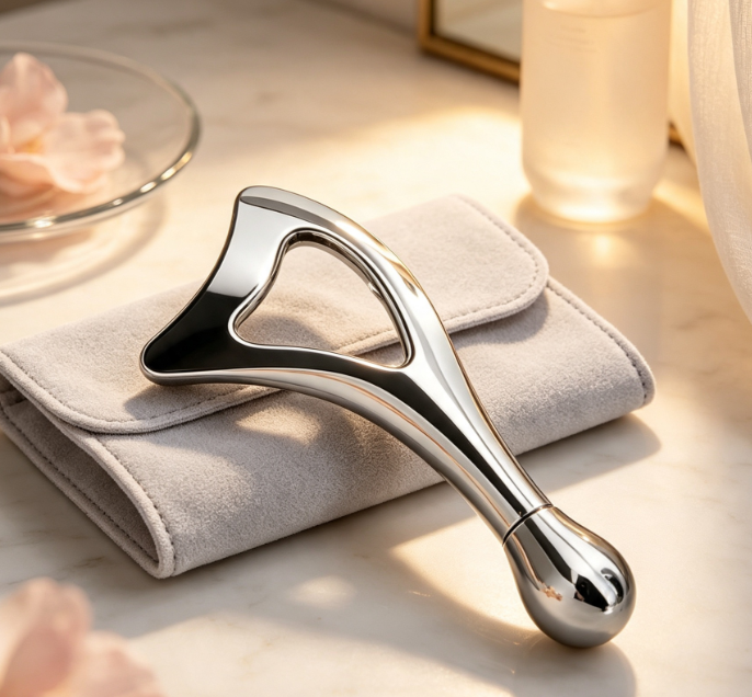 Stainless Steel Facial Roller & Gua Sha Sculpting Set - Image 2