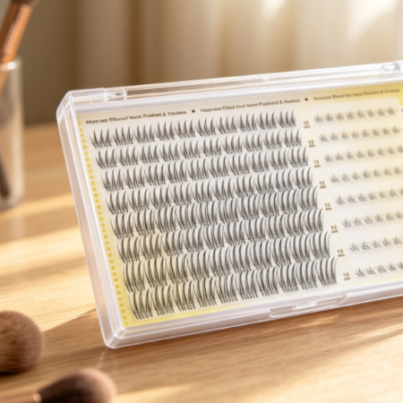 Natural cluster lashes with lower lashes (invisible band)