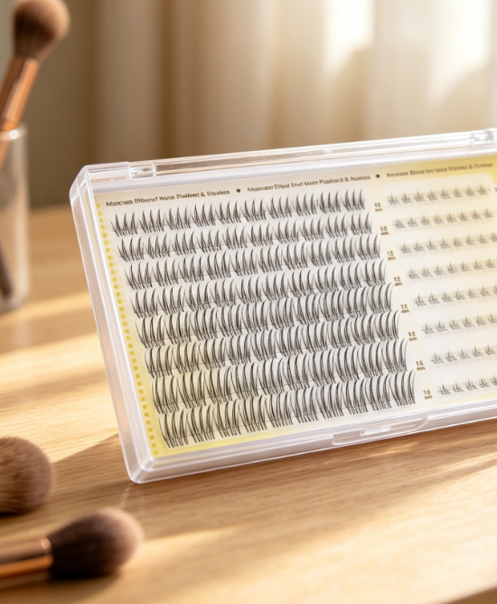 Natural cluster lashes with lower lashes (invisible band)