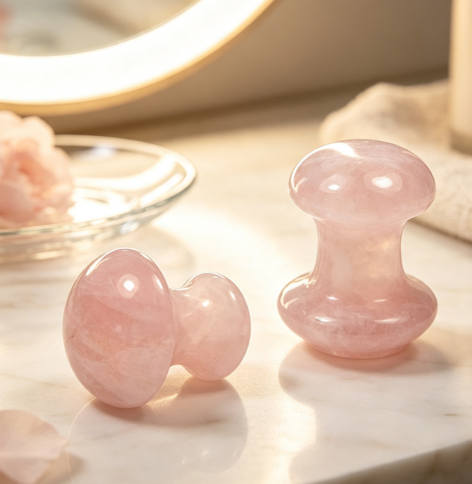 Rose Quartz Mushroom Gua Sha Stone for Face and Body Massage - Image 2