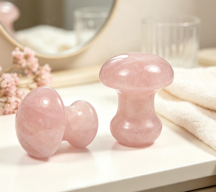 Rose Quartz Mushroom Gua Sha Stone for Face and Body Massage