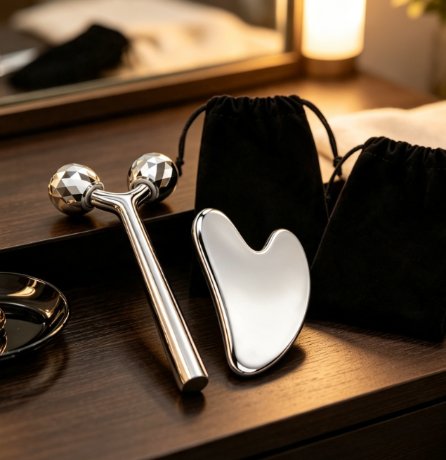 Stainless Steel Cooling Roller & Gua Sha Sculpting Set - Image 2