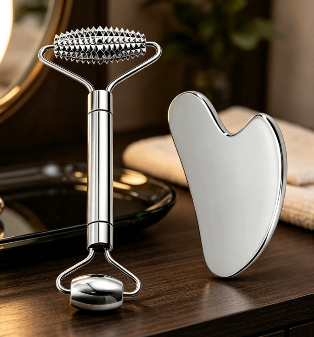 3-in-1 Stainless Steel Roller & Gua Sha Eye Massage Tool