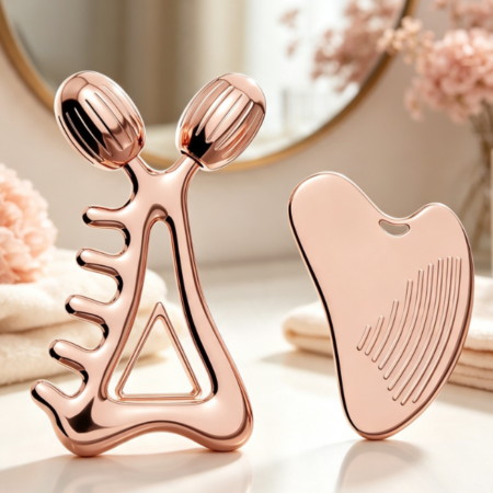 Rose Gold Stainless Steel Roller & Gua Sha Sculpting Set