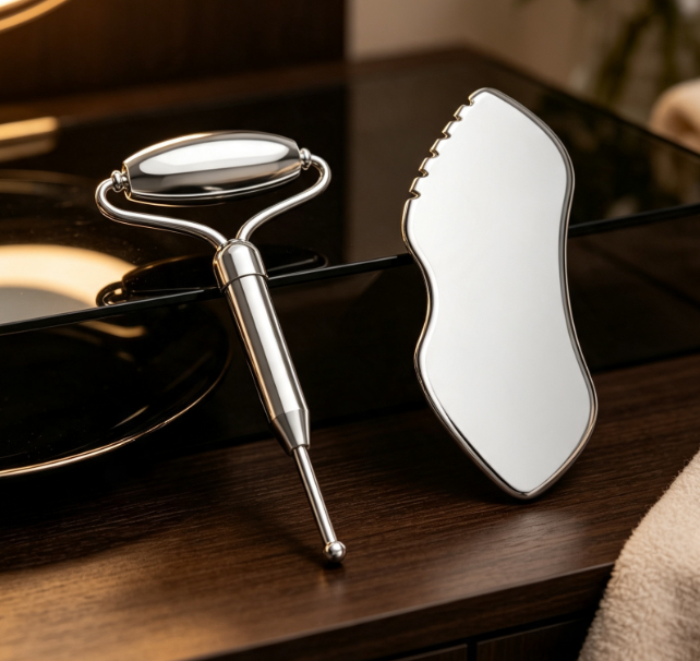 Stainless Steel Roller, Gua Sha & Acupoint Anti-Aging Set - Image 2