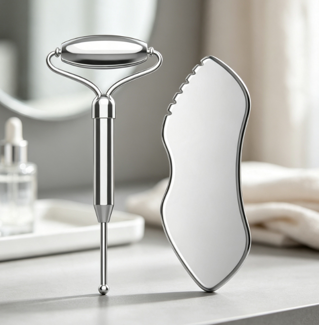 Stainless Steel Roller, Gua Sha & Acupoint Anti-Aging Set