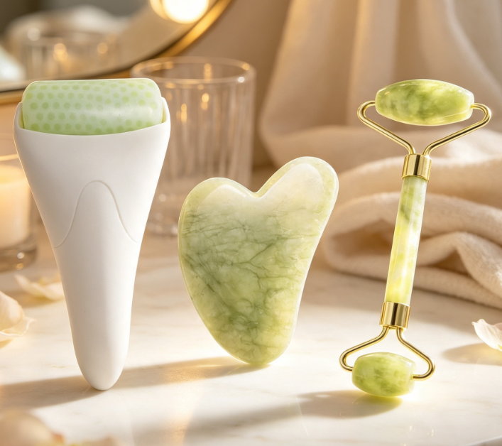 Natural Jade Cooling Roller & Gua Sha Anti-Wrinkle Set - Image 2