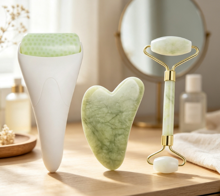 Natural Jade Cooling Roller & Gua Sha Anti-Wrinkle Set