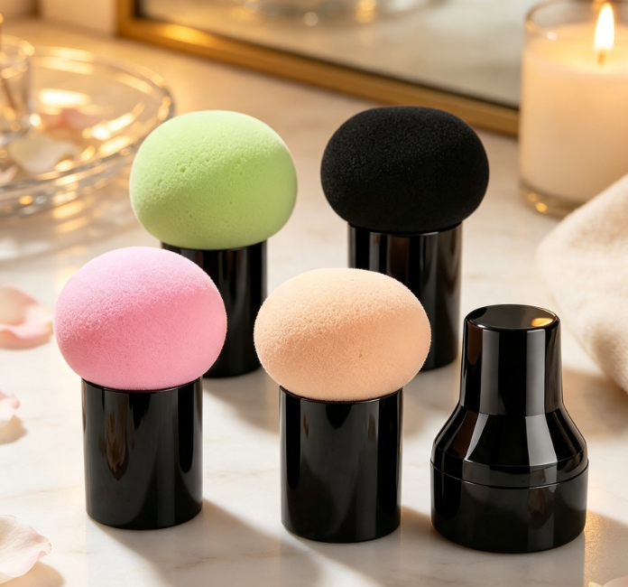 Mushroom-Shaped Makeup Sponge Set With Handle And Stand - Image 2