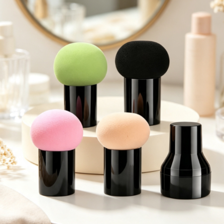 Mushroom-Shaped Makeup Sponge Set With Handle And Stand