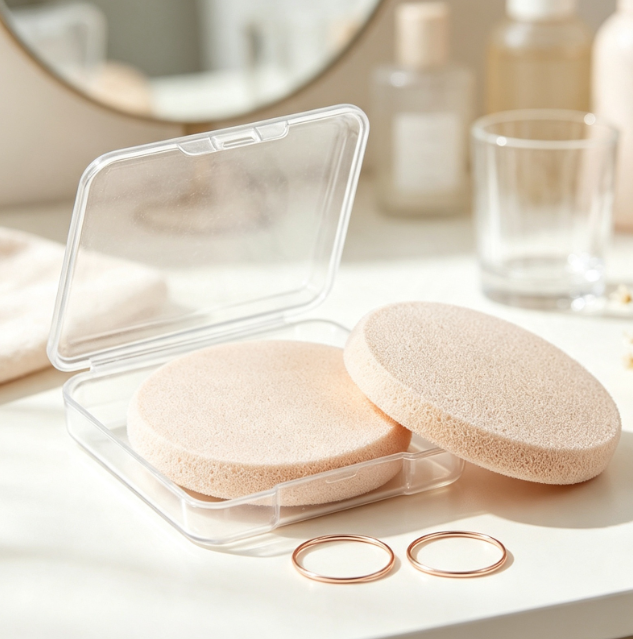 Round Makeup Sponge With Travel Case