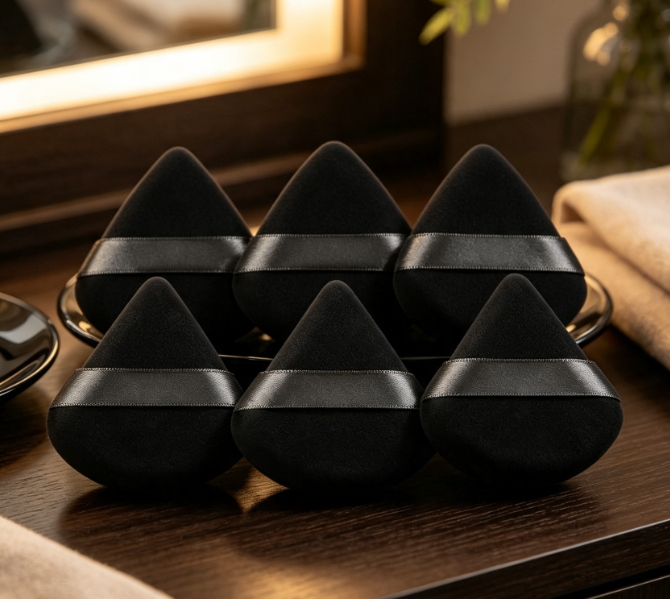 Triangular Velvet Finger-Strap Puff For Setting Makeup - Image 2