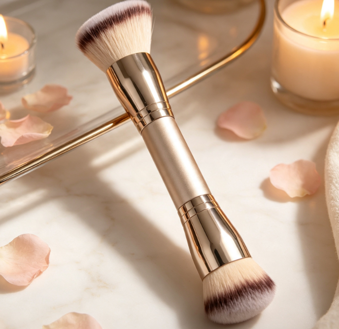 Dual-Ended Round Angled Foundation Brush With Synthetic Bristles - Image 2